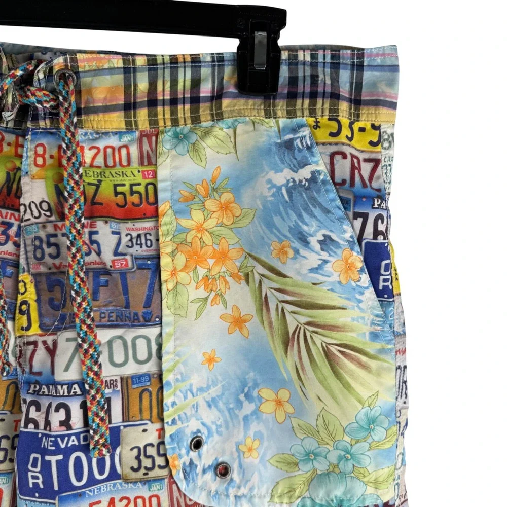 Robert Graham Swim Trunks Mens 36 License Plate Floral Print Board Shorts‎ 9
